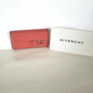 Givenchy Wallet Leather Envelope Long Red Clutch Card Bill Holder Continental